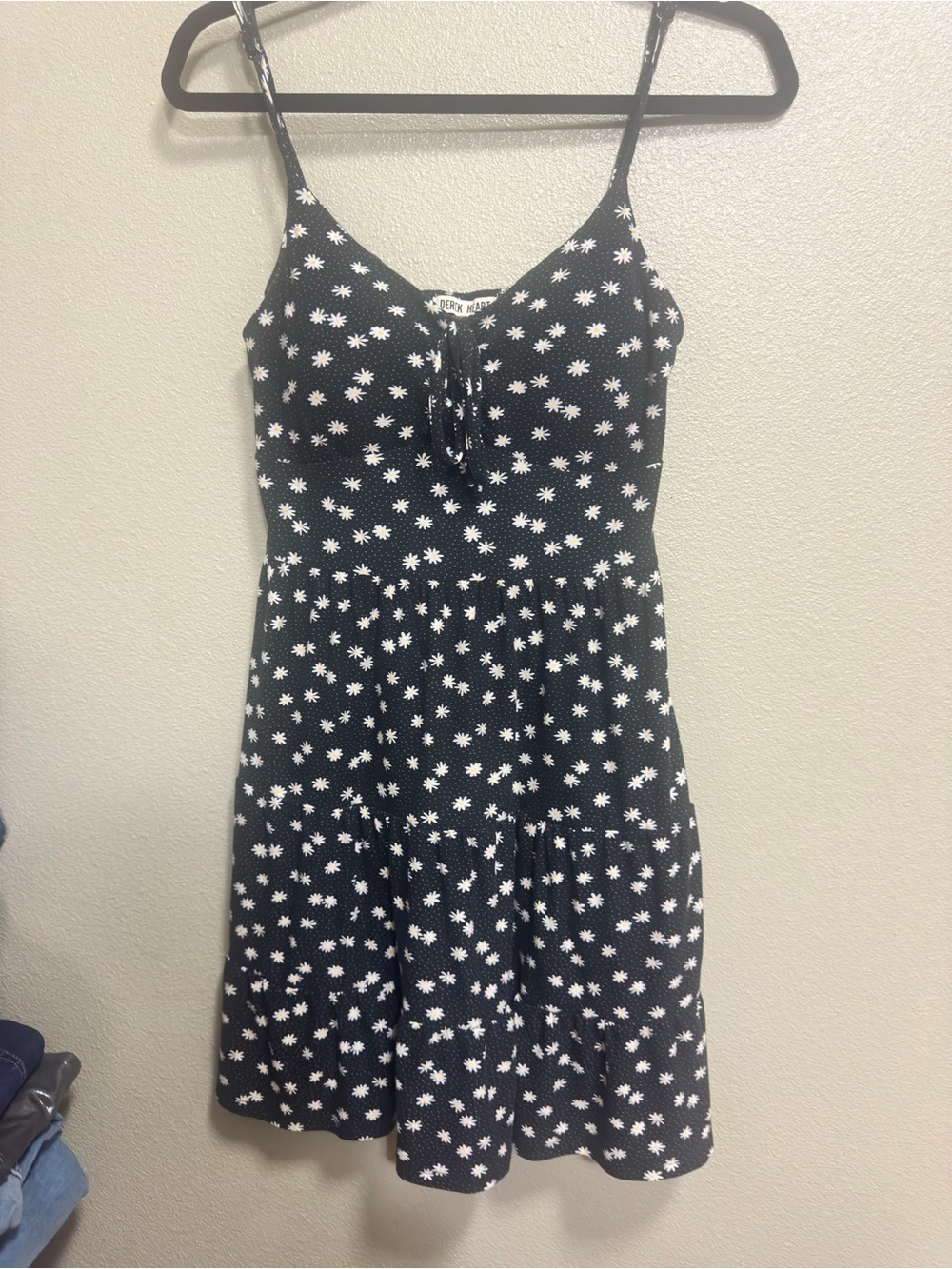Derek Heart Black Mini Dress with White Daisy Print